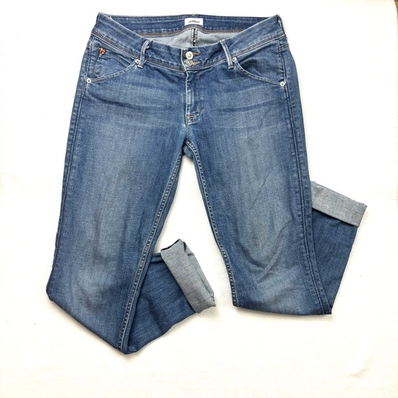 Hudson Med Wash Collin Mid-Rise Skinny Boyfriend Stretch Ankle Jeans (28) - Picture 2 of 14